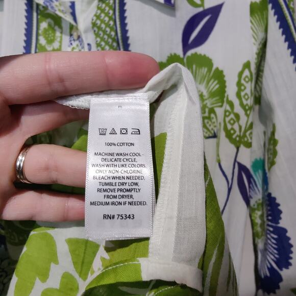 Haute Hippie Sz XS Green White Long Sleeve Floral Button Front Shirt Dress - Picture 6 of 10